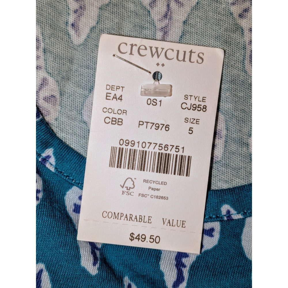 Crewcuts Girls Teal Blue White Pattern Tiered Ruffle Dress Size‎ 5 NWT $50 - Picture 6 of 7